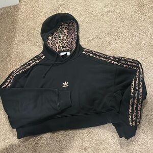 Adidas Black Hoodie with Leopard Print Accents